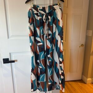 Geometric Patterned Tie Waist Wide Leg Pants
